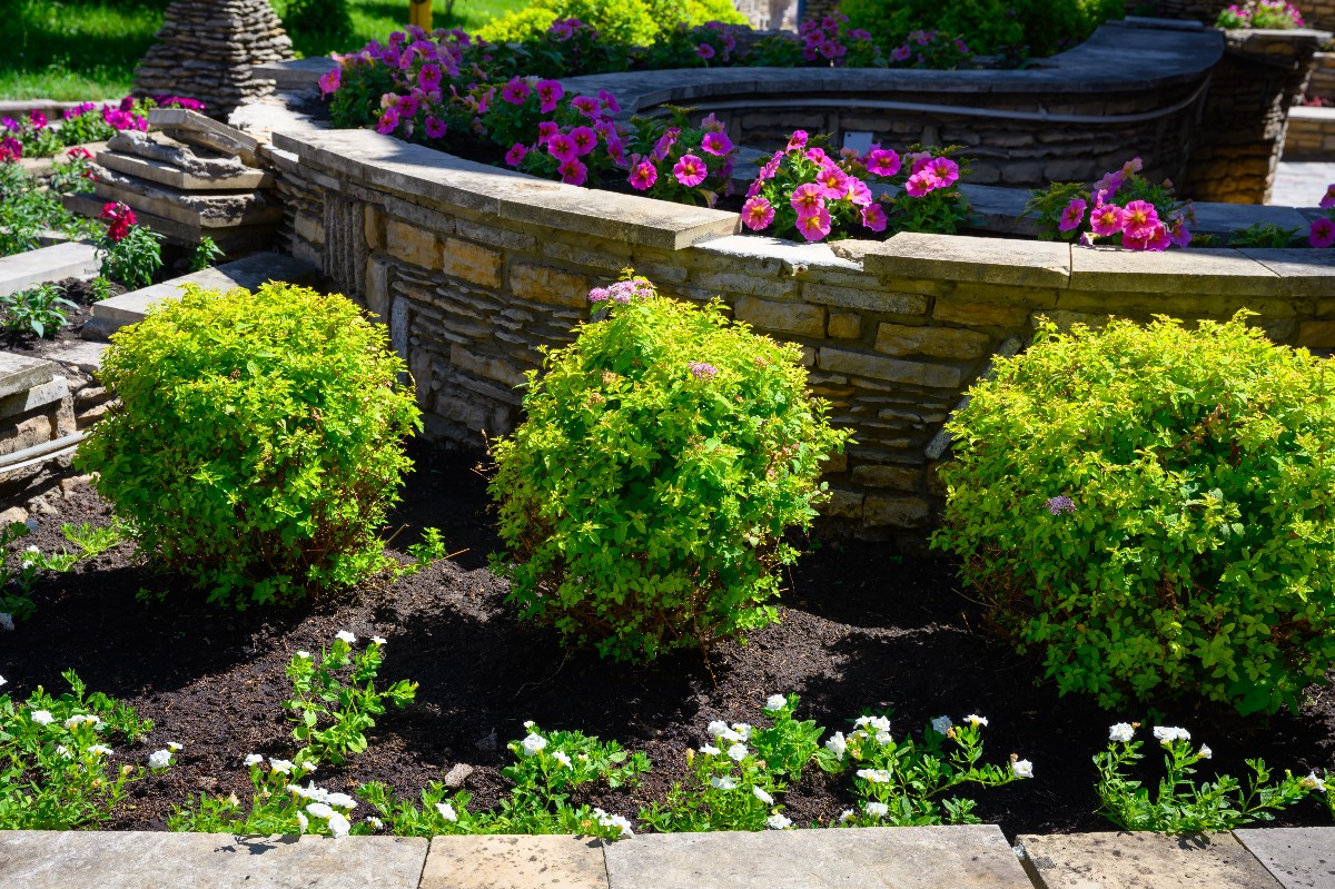 close up of home landscaping and retaining walls