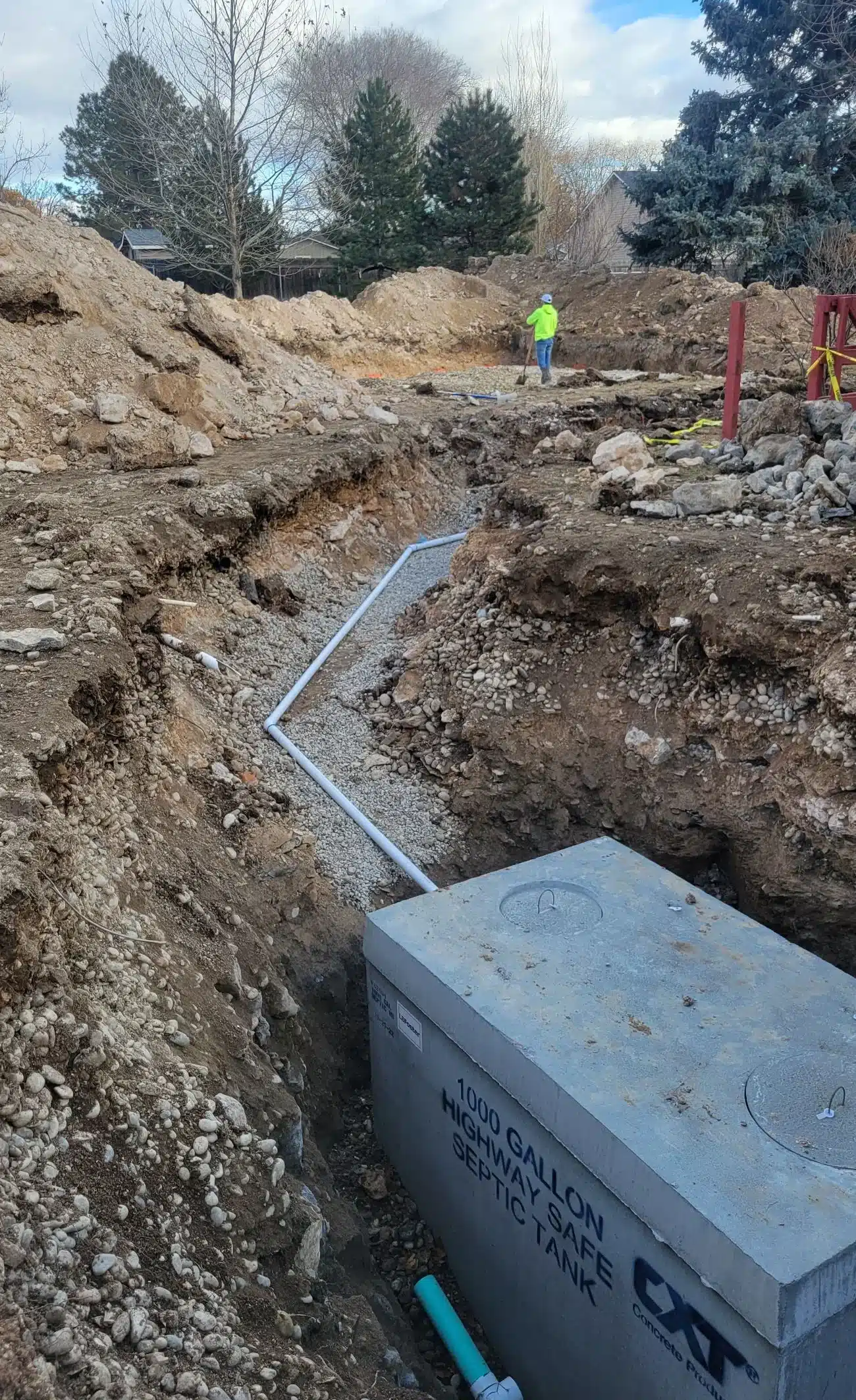 Septic tank installation in an excavated pit in the Treasure Valley