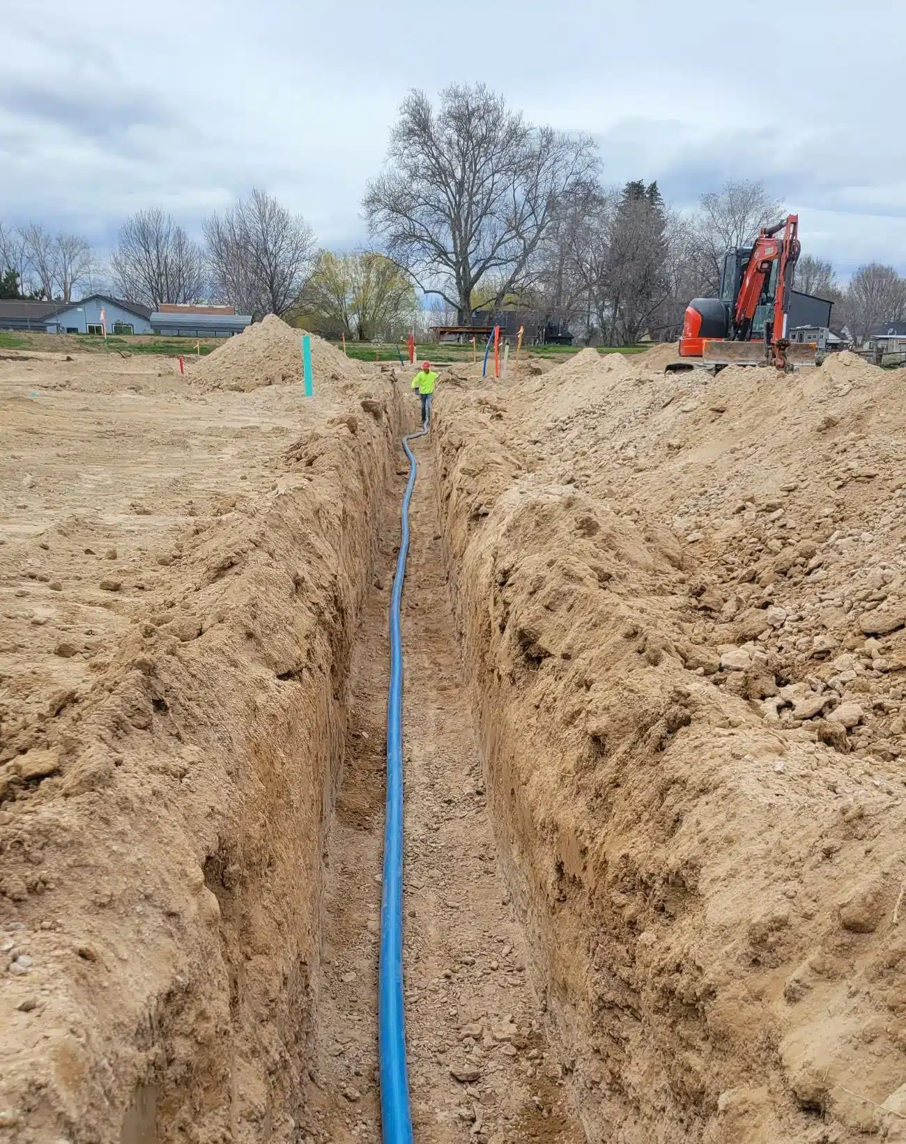 New water line installed in an open trench in the Boise area